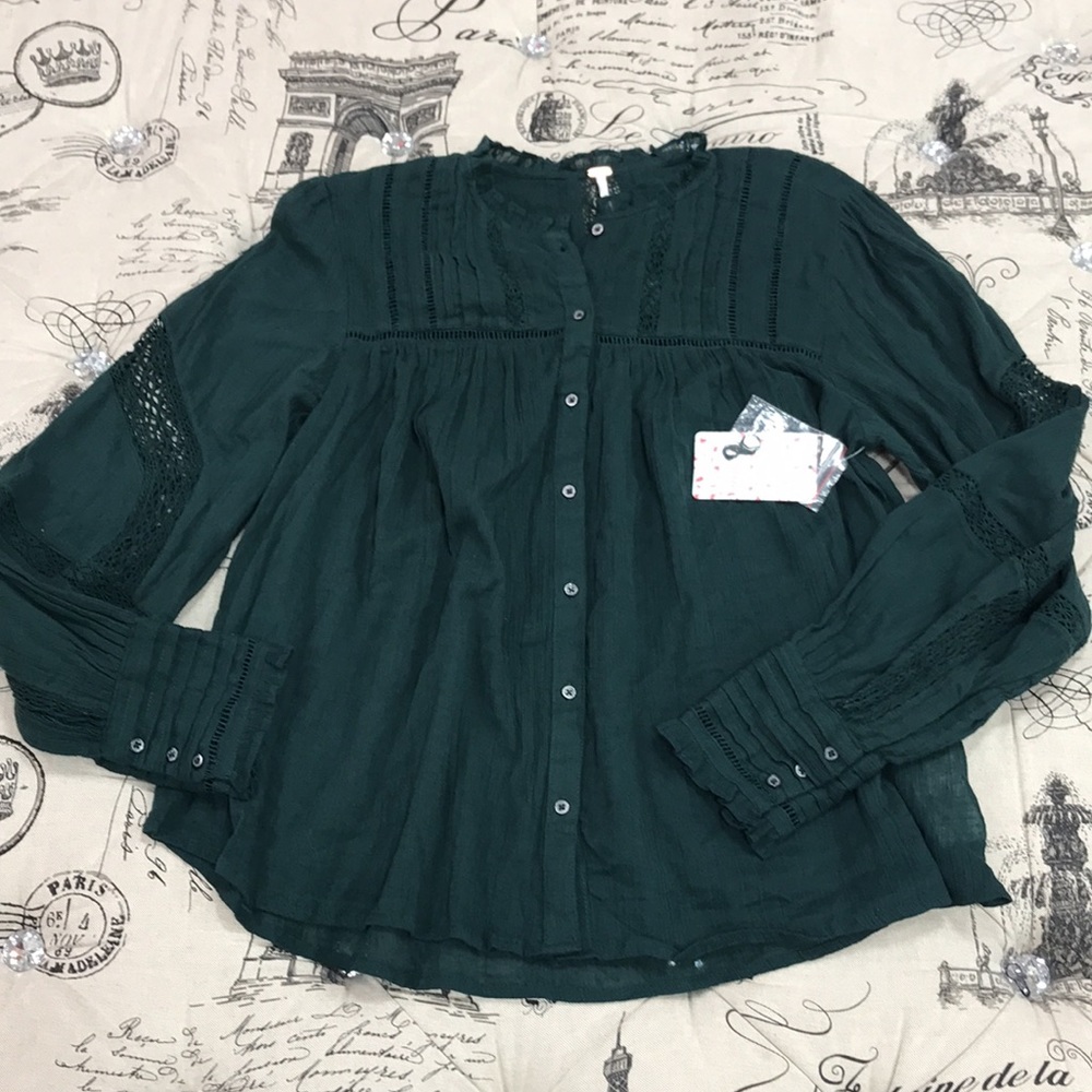 🎁 Free People Emma Eyelet Yoke Blouse - Picture 3 of 6